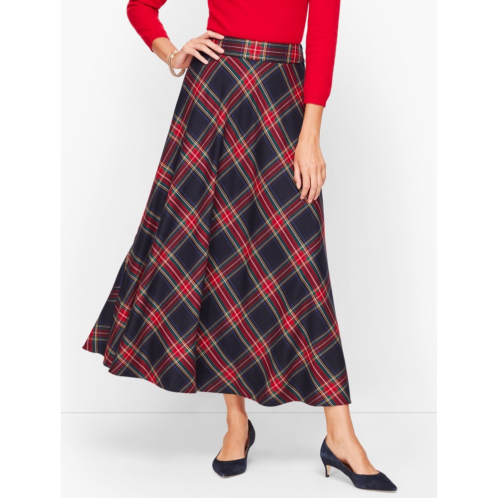 Talbots Womens Size 6 Wool Blend Full A Line Plaid Skirt in Blue P194018728